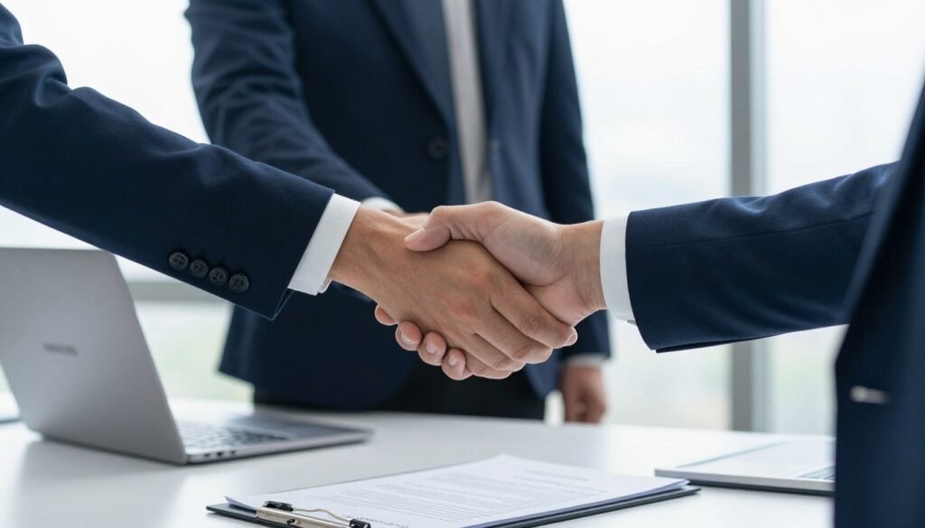 Business handshake representing partnership agreement with MAIKONG distribution program