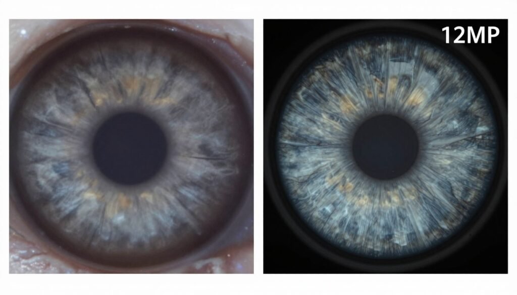 Close-up comparison of 5MP versus 12MP iris image quality