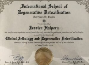 Certificate of completion for iridology training program