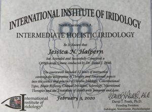 Certificate of completion for iridology training program