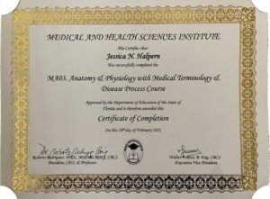 Certificate of completion for iridology training program