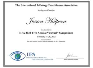Certificate of completion for iridology training program