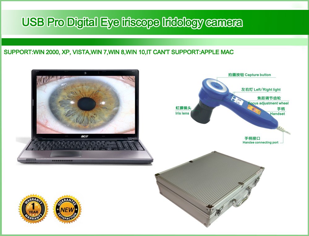 Professional iriscope camera with chart overlay display on computer screen