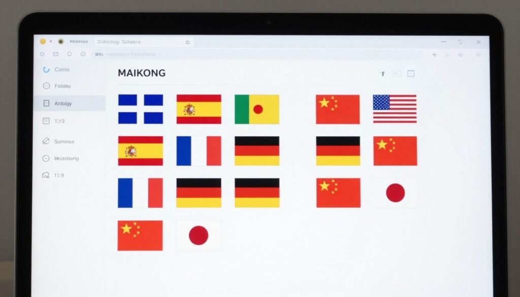 MAIKONG iridology camera software interface showing multi-language support options