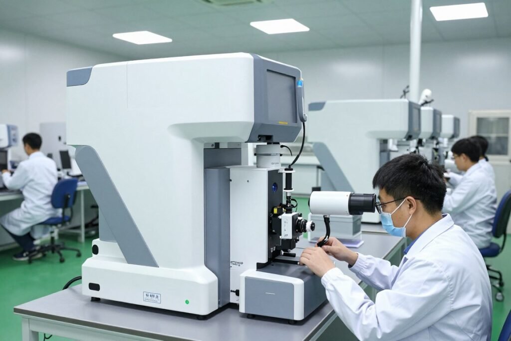 MAIKONG manufacturing facility producing iridology equipment