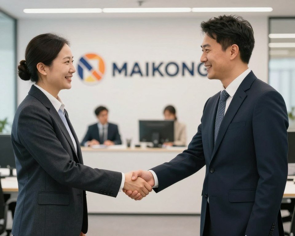 MAIKONG team member shaking hands with new distributor partner