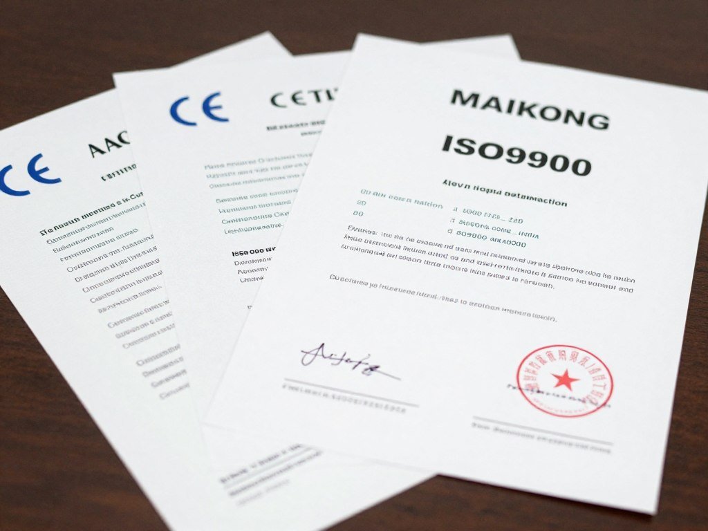 Quality certification documents including ISO9000 and CE certificates for MAIKONG devices