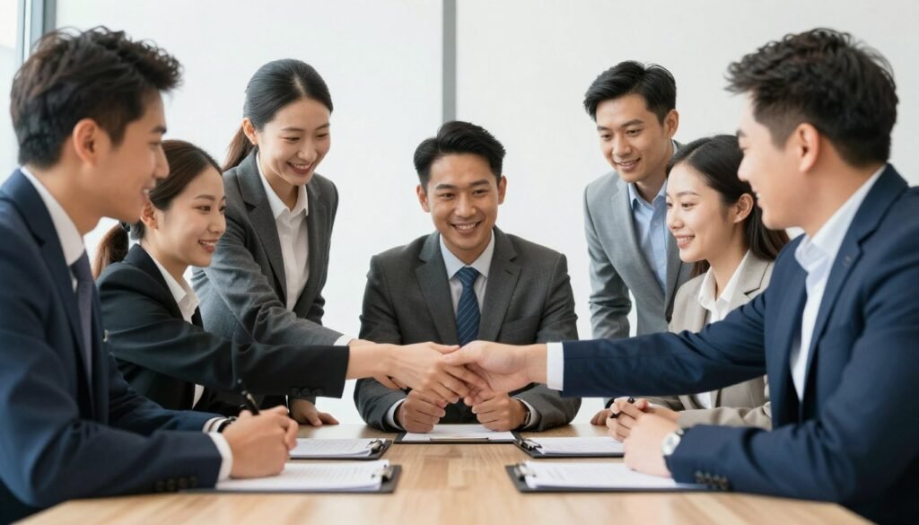Successful business partnership celebration