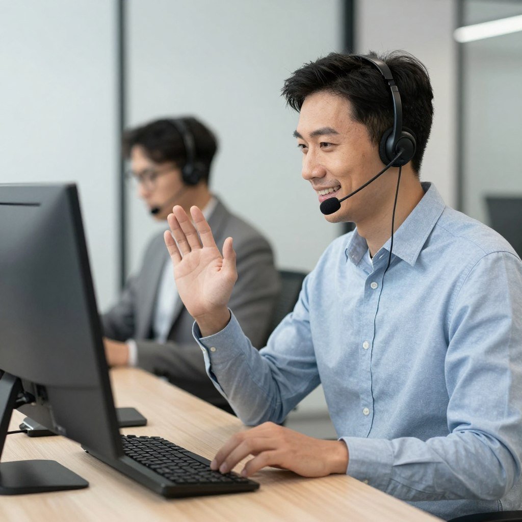 Technical support team assisting customer