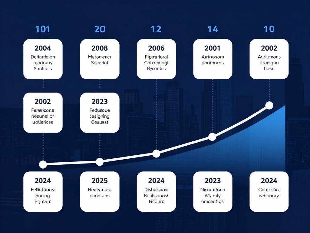 Timeline graphic showing MAIKONG 20-year history from 2004 to 2024