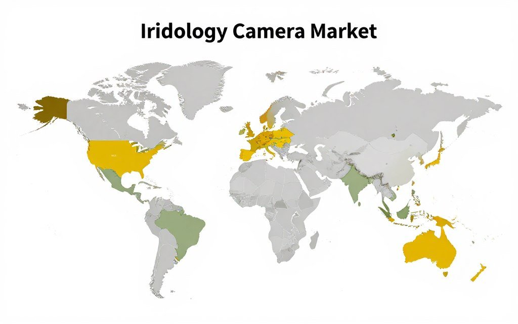 World map showing global distribution of iridology camera markets with highlighted regions