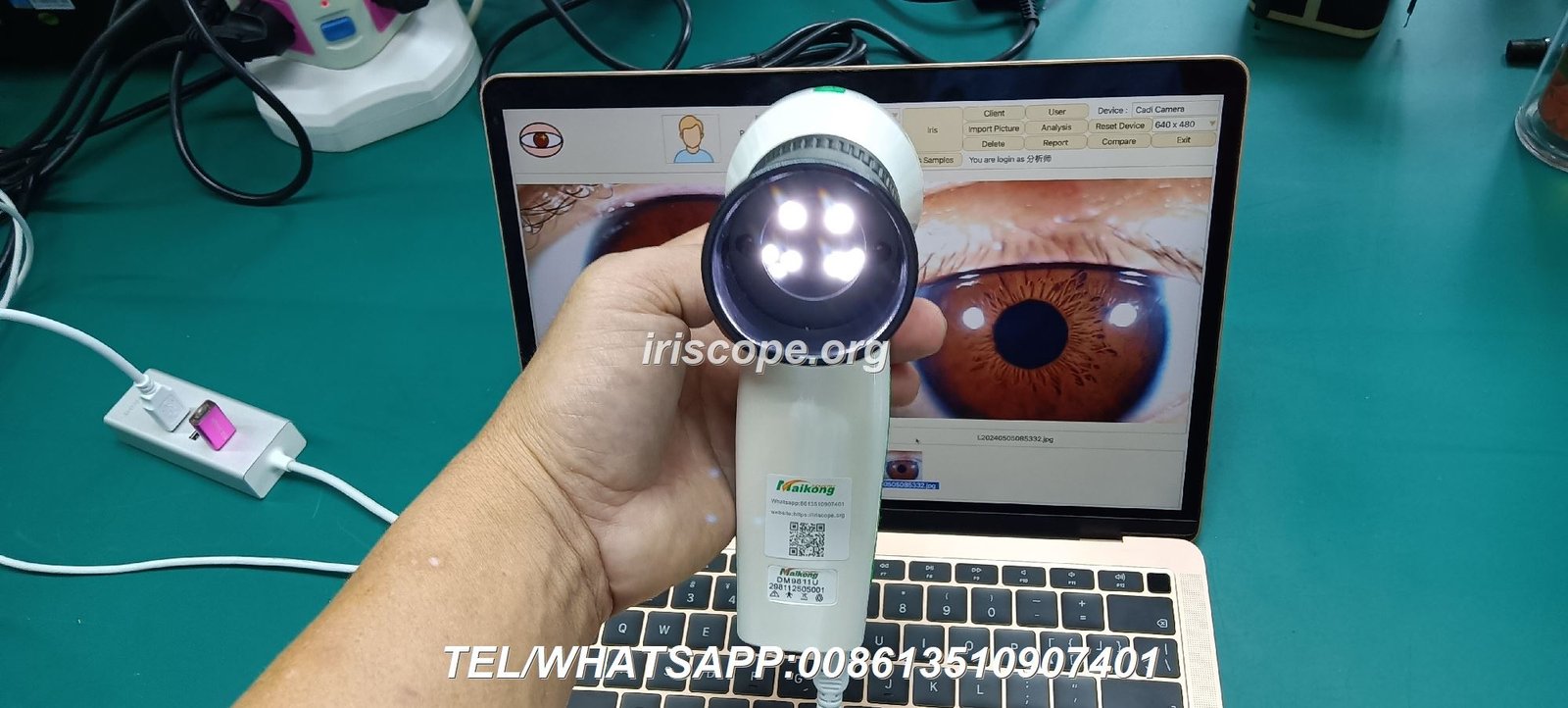 Professional iridology camera LED ring illuminator showing even distribution of light around lens