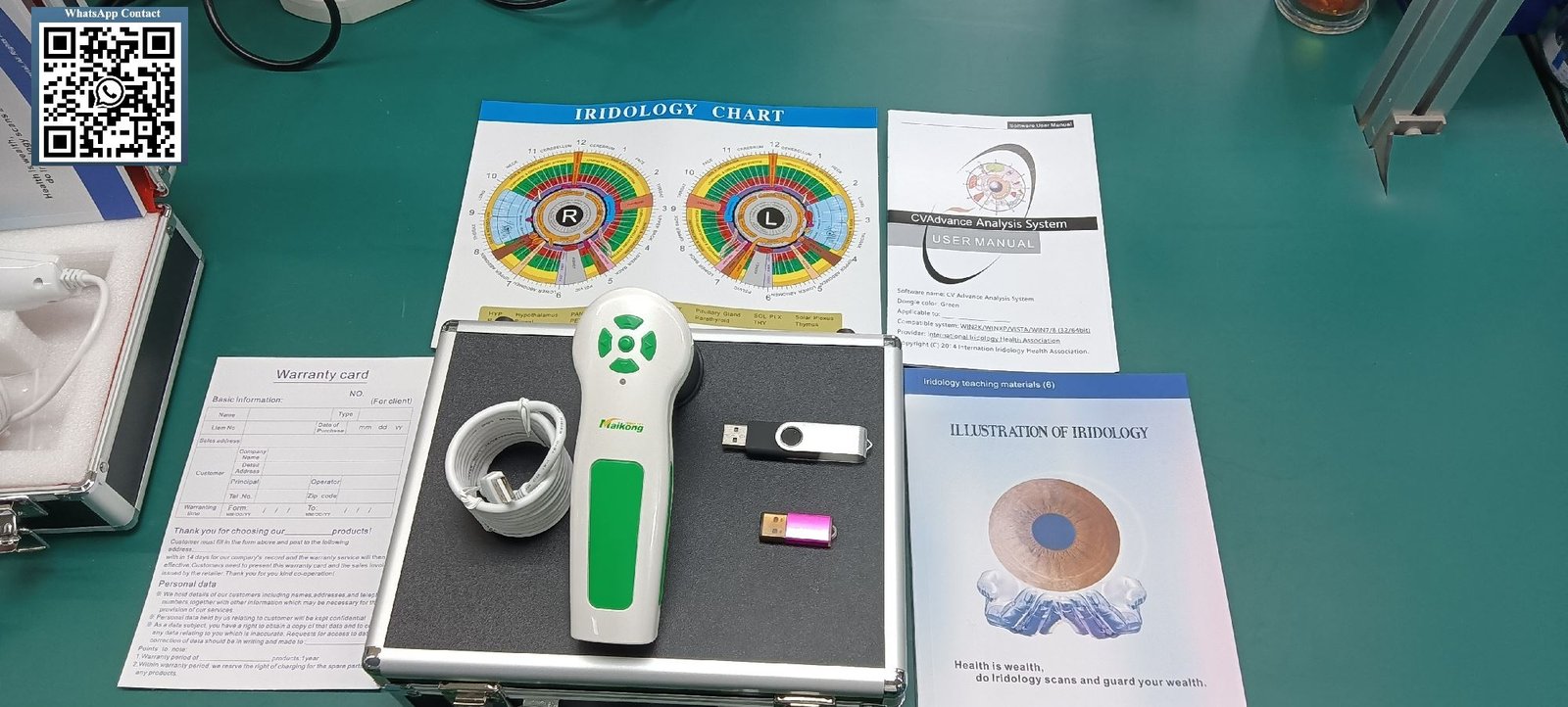 MAIKONG iridology camera complete system package showing all included components and accessories