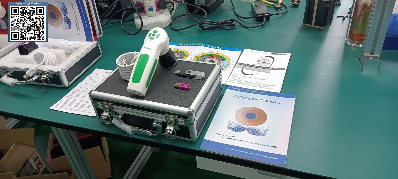 Nutrition counselor using iridology camera during consultation