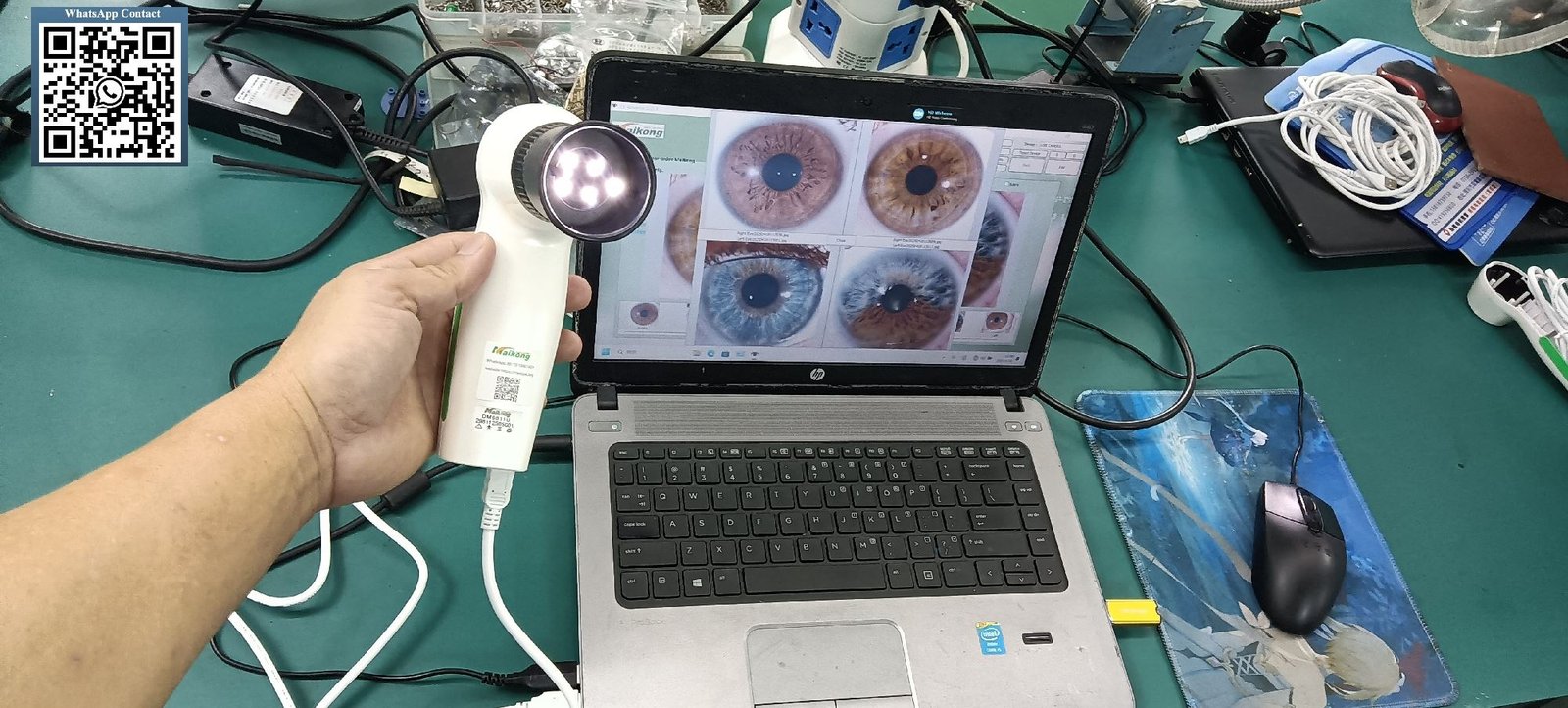 Close-up of MK-EH-900U iris analyzer camera lens and LED illumination