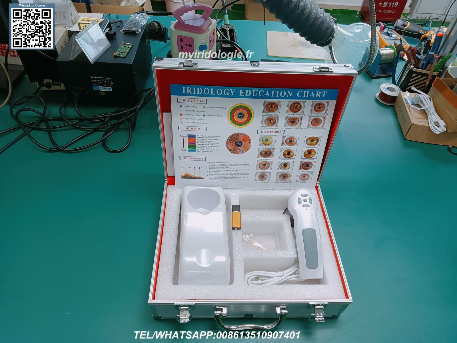 Material construction detail of medical-grade iridology stand components