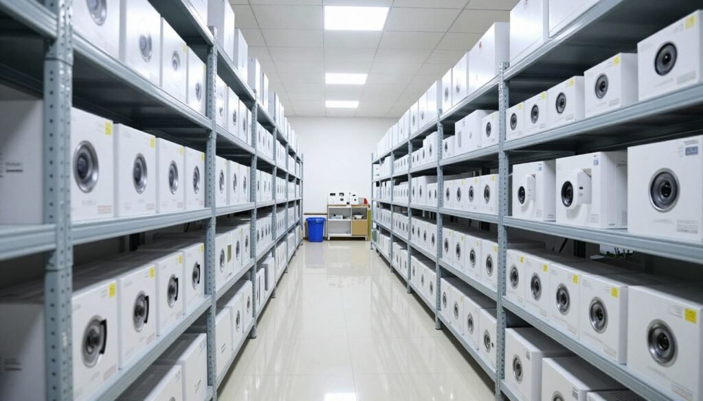 warehouse with iridology equipment inventory