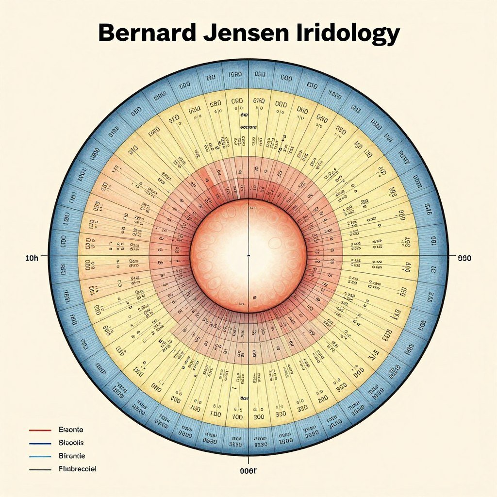 Bernard Jensen iridology chart showing complete iris mapping system