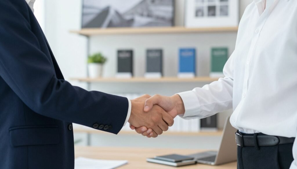Business handshake representing MAIKONG partnership agreement