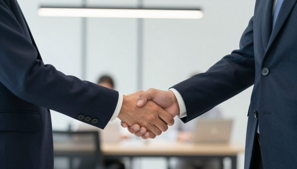 Business handshake representing partnership opportunity