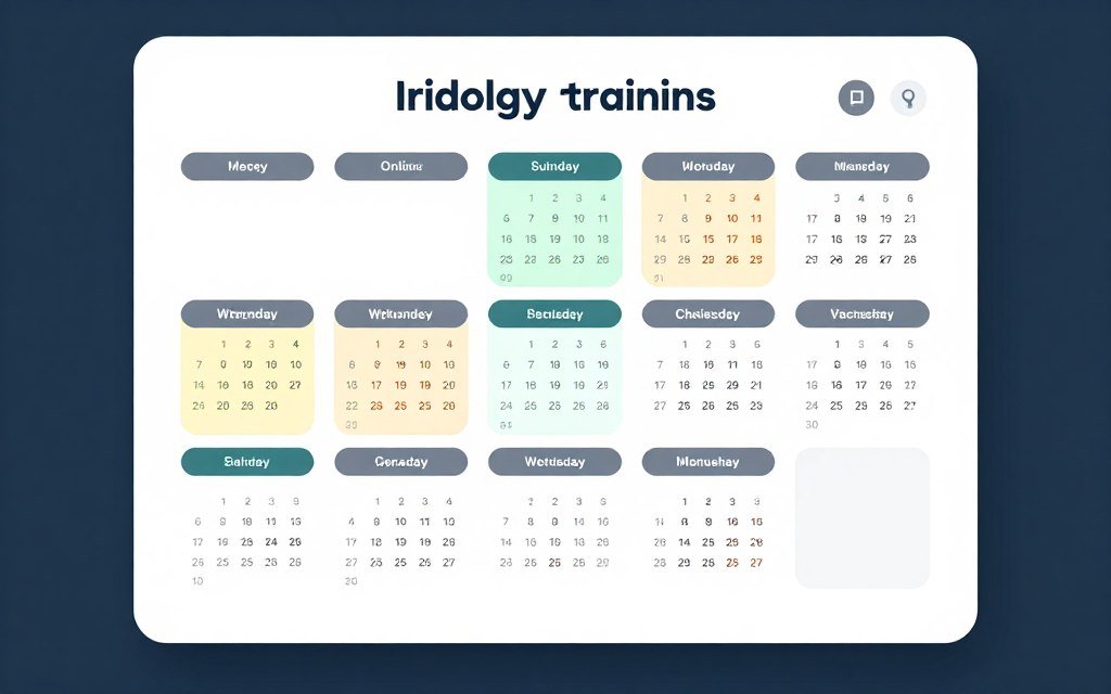Calendar showing iridology course schedule and study timeline
