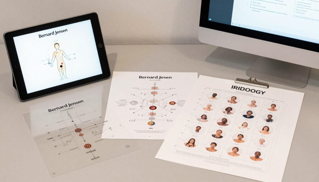 Collection of bernard jensen iridology chart formats including PDF, overlay, and software versions