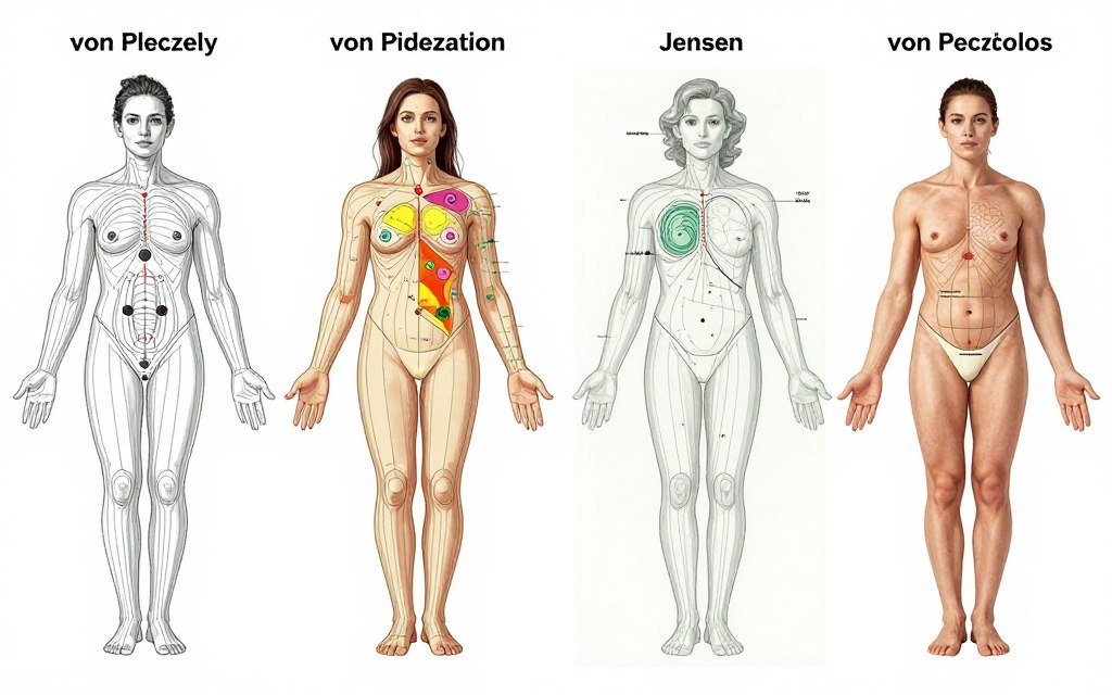Comparison of different iridology chart versions from various schools