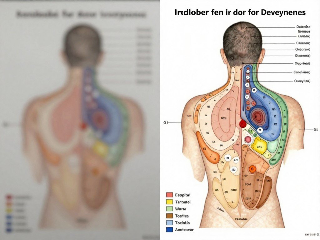 Comparison showing low resolution versus high resolution iridology chart detail