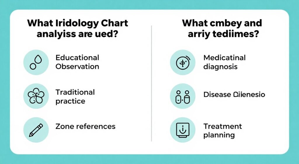 Educational infographic showing what iridology can and cannot determine