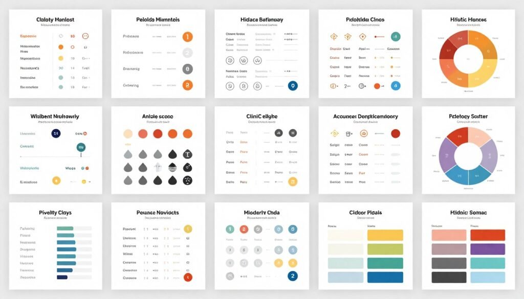 Examples of customized iridology charts with different branding and languages