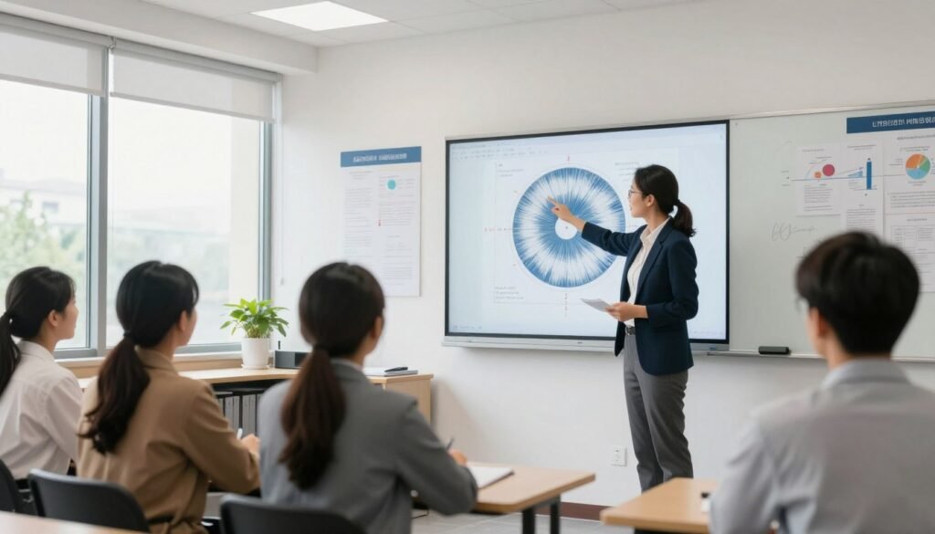 Experienced iridology instructor teaching students about iridology zones