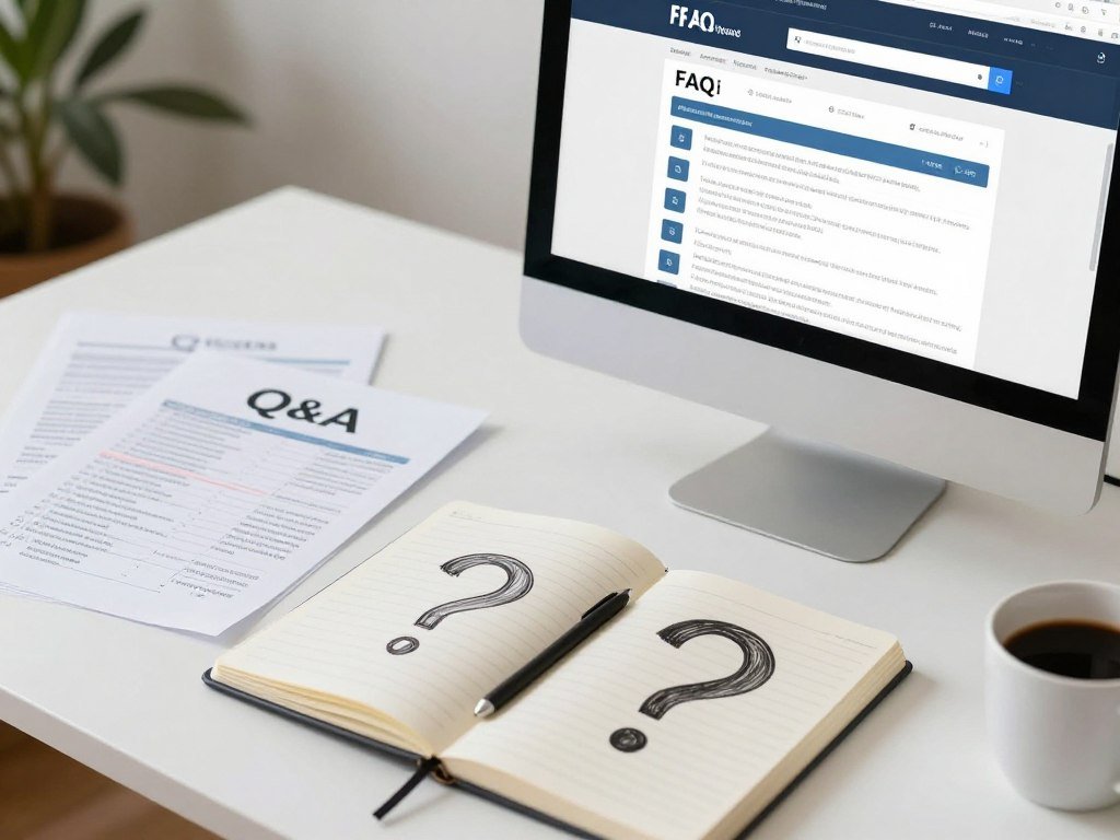 FAQ concept visual with question marks and iridology chart reference materials