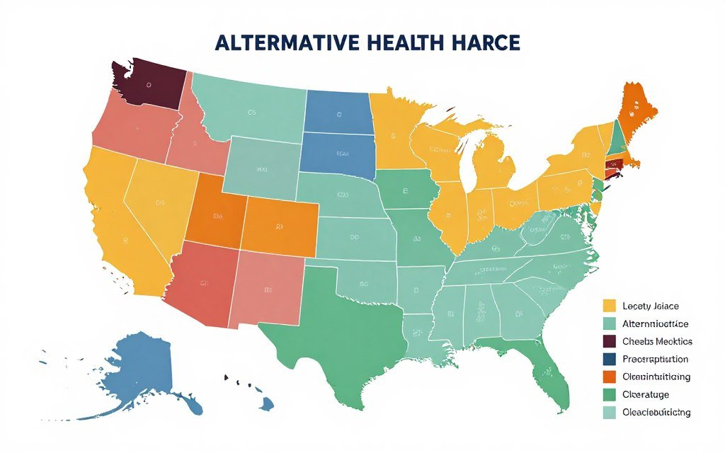 Map of United States showing different state regulations concept
