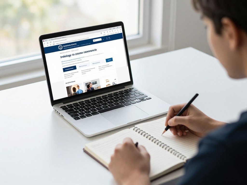 Person researching iridology courses on computer