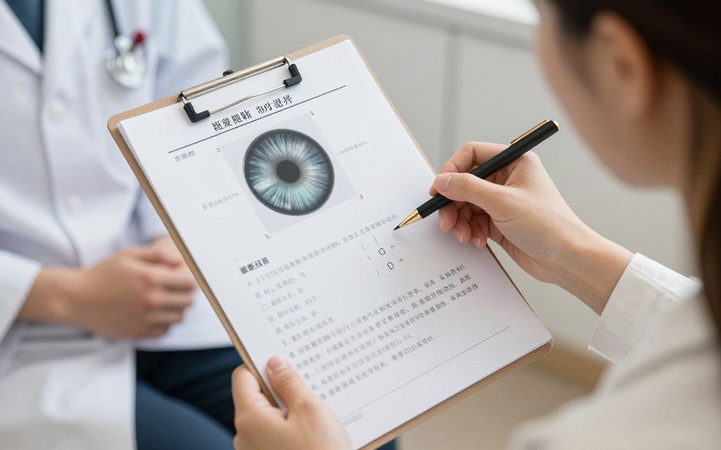 Practitioner reviewing iris analysis report with wellness recommendations