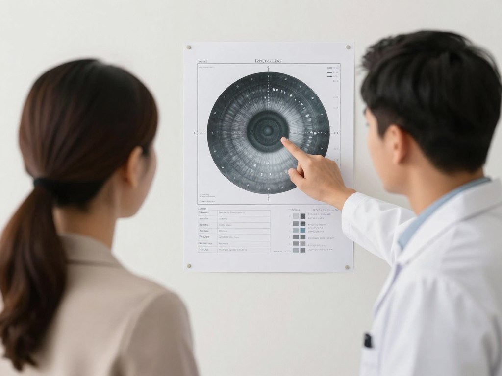 Practitioner using chart during client consultation to explain iris zones