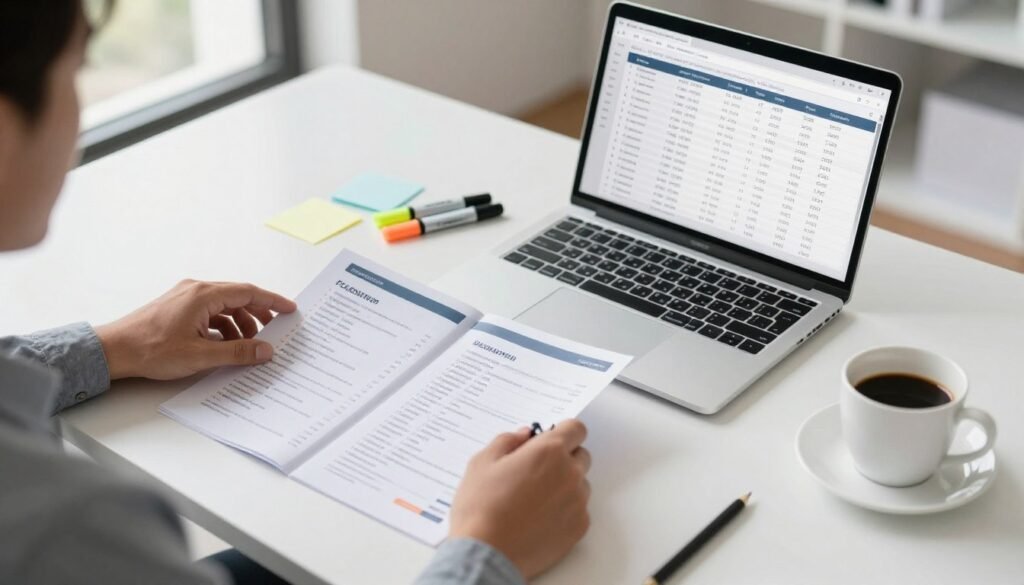 Professional comparing multiple iridology training program options using evaluation criteria