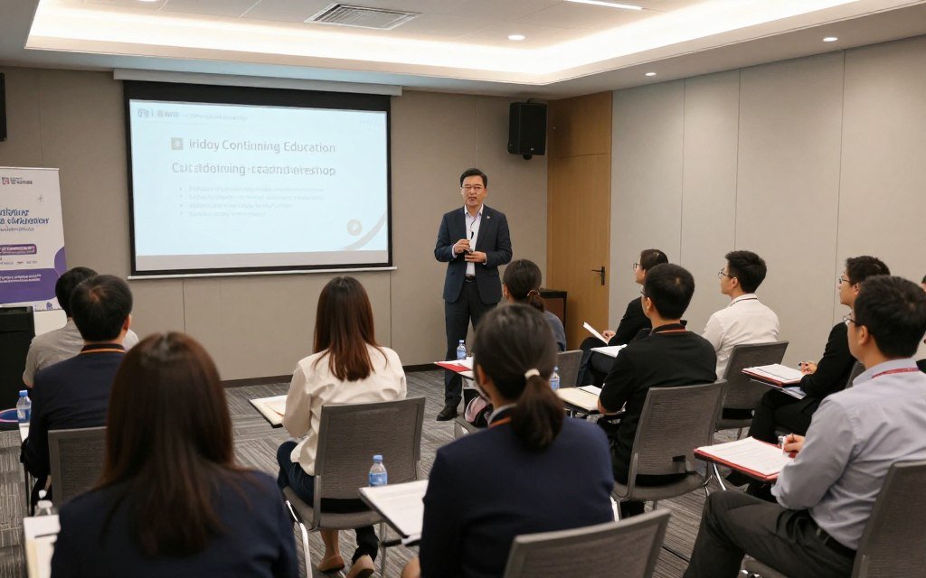 Professional conference or workshop setting for continuing education