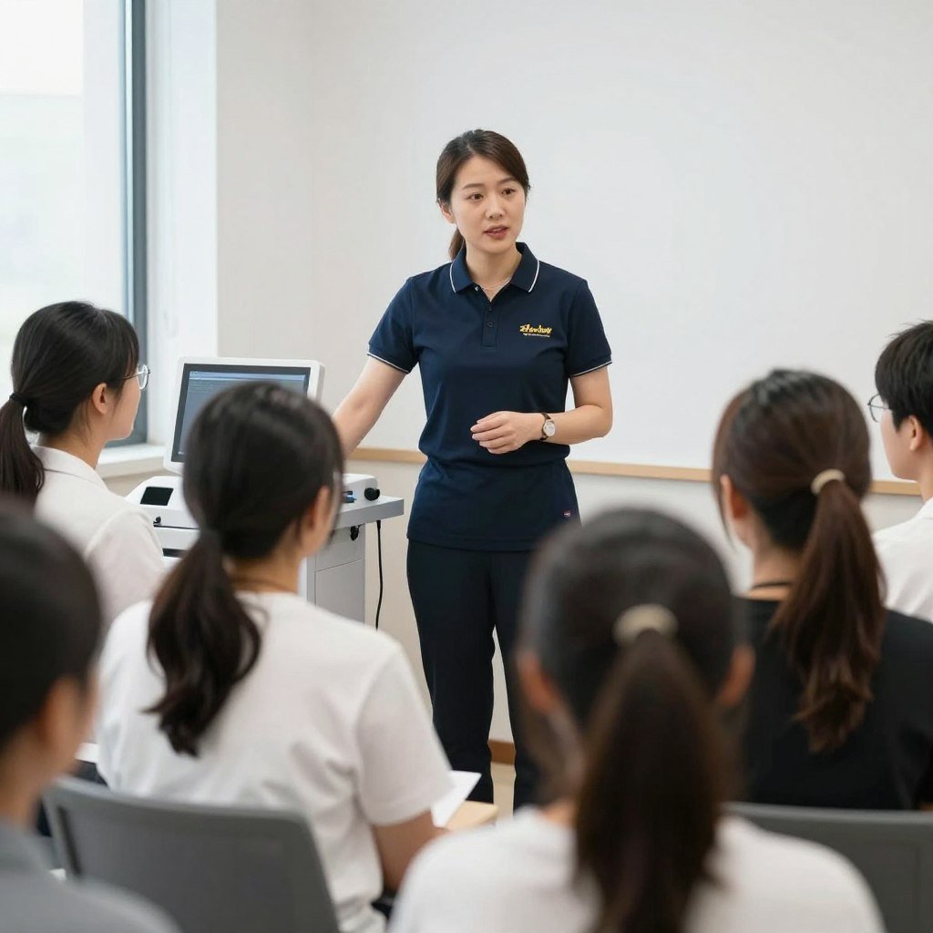 Professional instructor teaching iridology to students