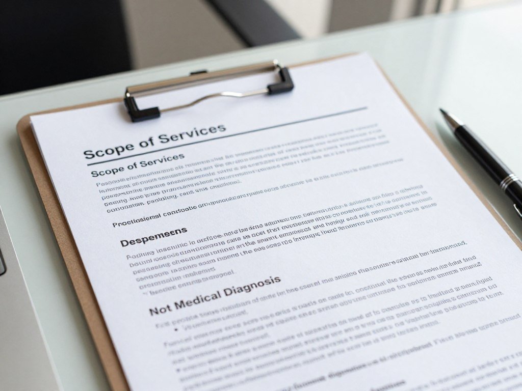 Professional wellness consultation disclaimer document on desk