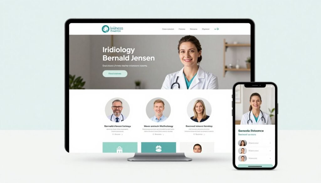 Professional wellness practice website showing iridology services