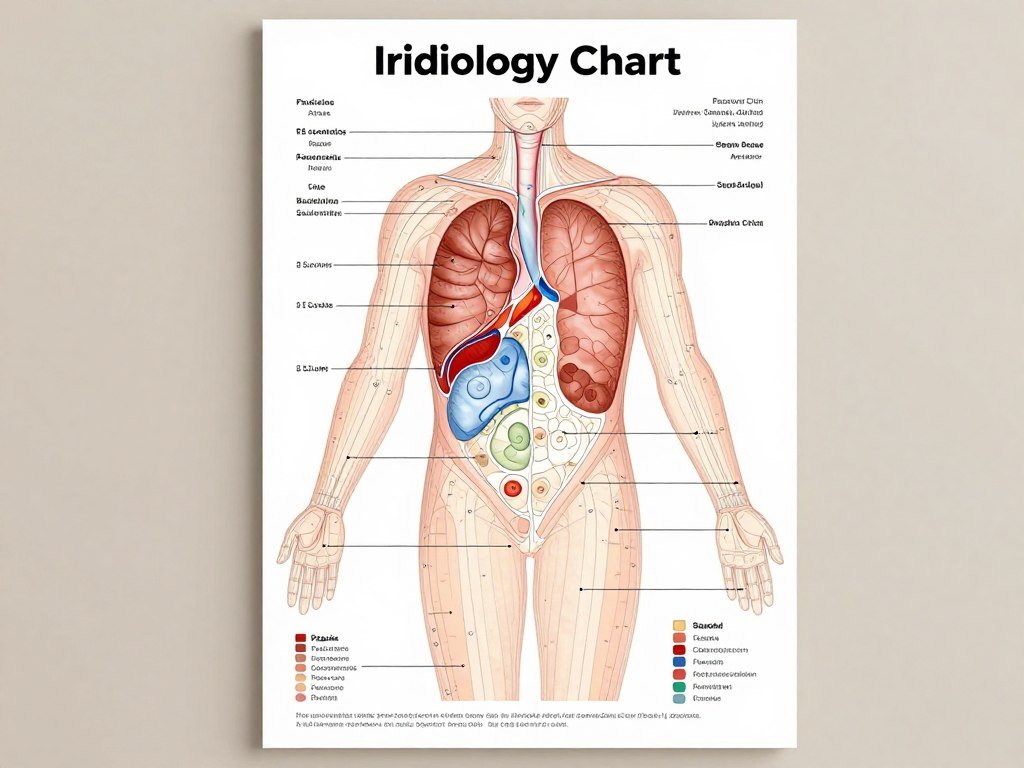 Sample printable iridology chart showing organ zones with pancreas region highlighted