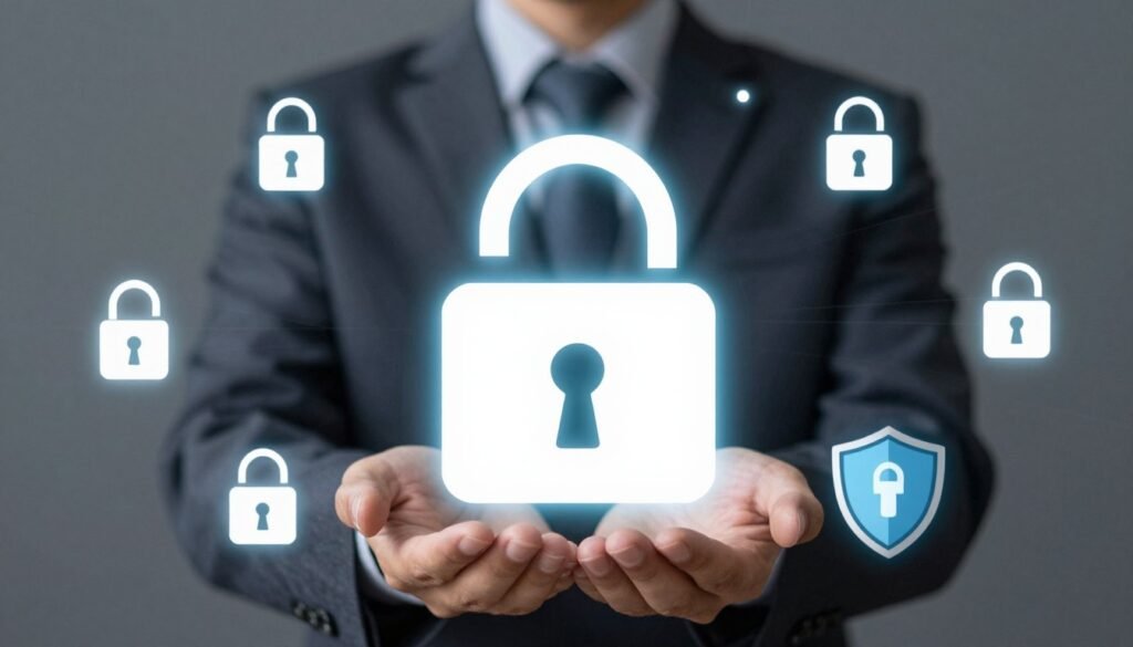 Security concept showing encrypted data protection and privacy features