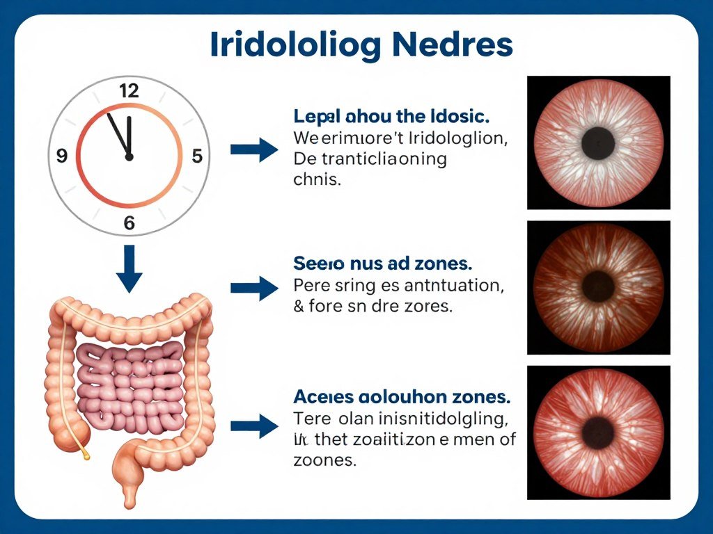 Step-by-step guide showing how to read intestine zones on iridology chart