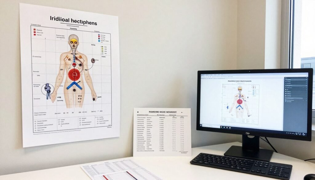 Various formats of animal iridology charts including printed posters and digital versions