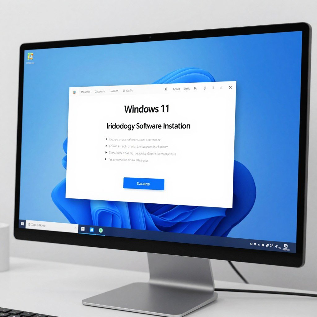 Windows computer showing successful iridology software installation screen