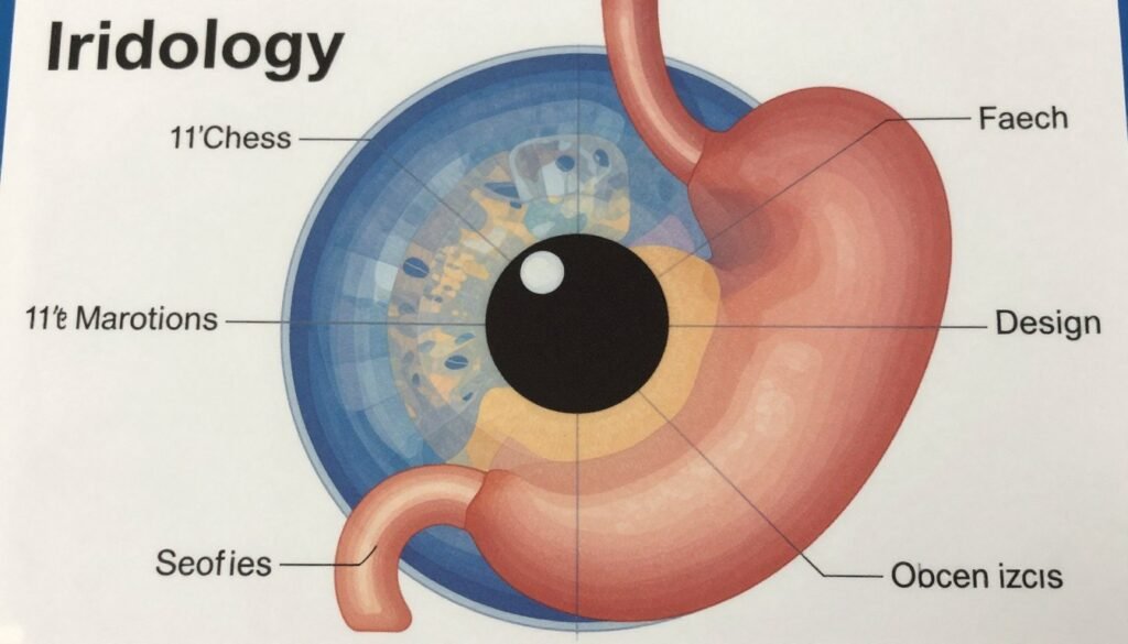 detailed iridology stomach chart with zone markings