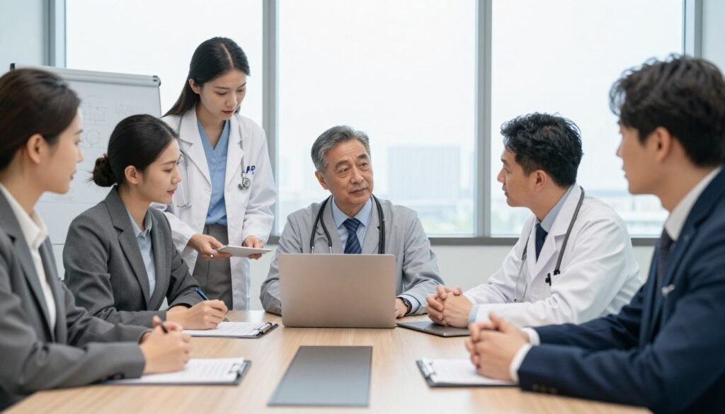 diverse group of health practitioners and business partners in professional meeting