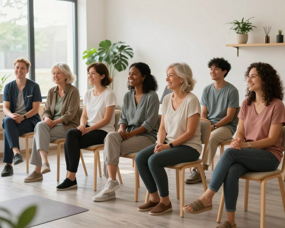 diverse group of satisfied iridology clients in wellness center diverse group of satisfied iridology clients in wellness center