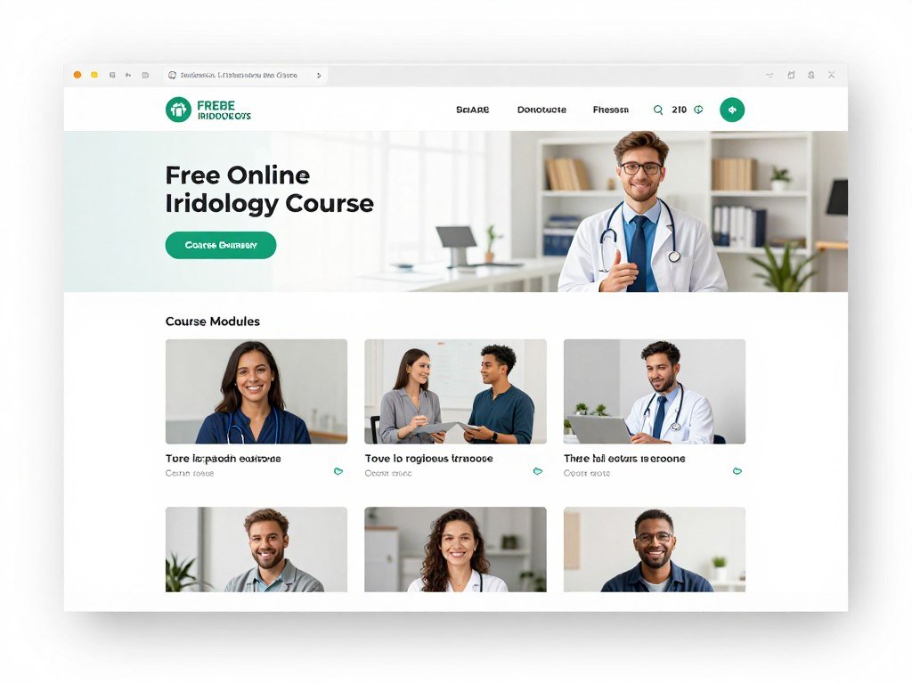 free online course webpage showing iridology basics module